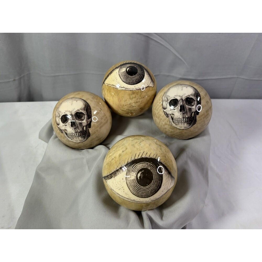 4 Halloween Decorative Skull And Eye Balls, 2 Skull And 2 Eye 4” Balls,